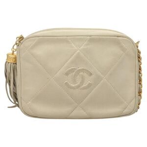 Chanel Vintage Diamond Cc Camera Quilted Lambskin Beige Leather Shoulder Bag Bag